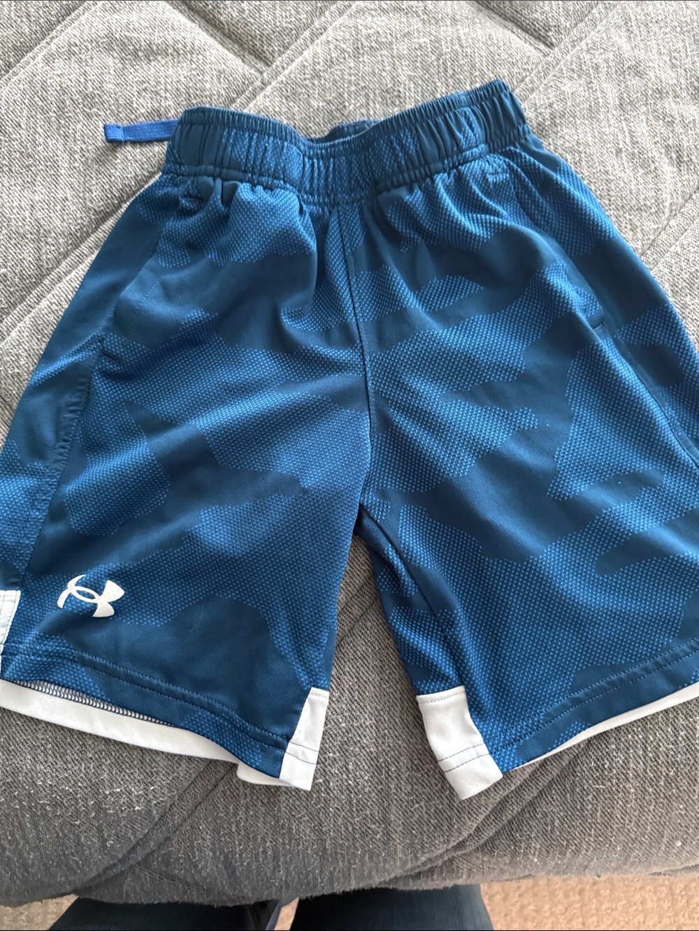 Under Armour Blue Boys' Camo-Pattern Athletic Shorts with White Trim